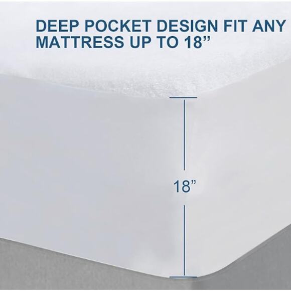 Queen Size Mattress Protector Waterproof, Viscose Terry Mattress Cover- White - Picture 3 of 4